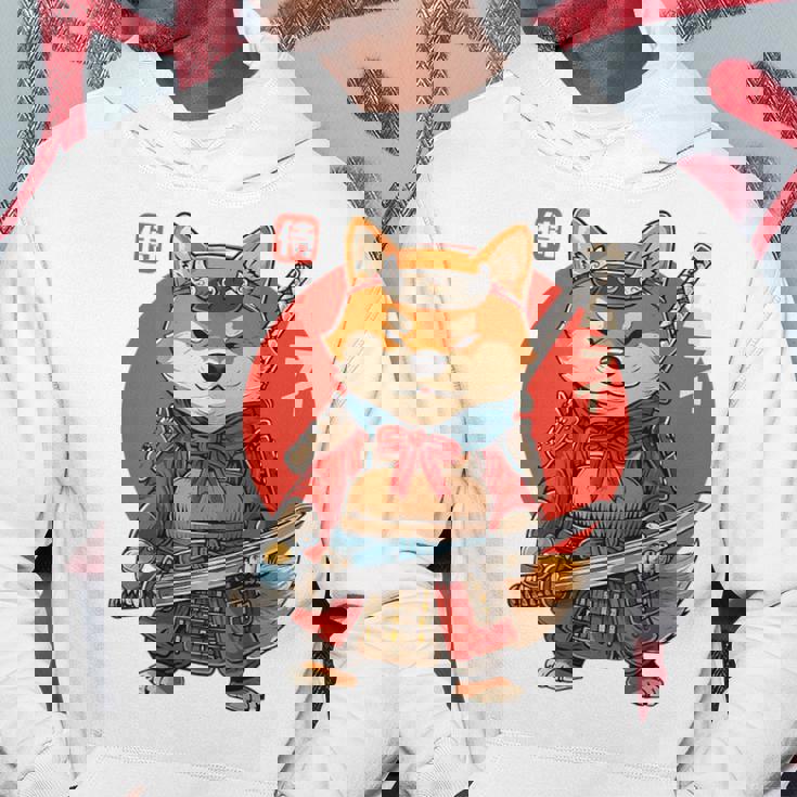 日本の侍犬 柴戦士 浮世サムライ バックプリント パーカー 面白い贈り物