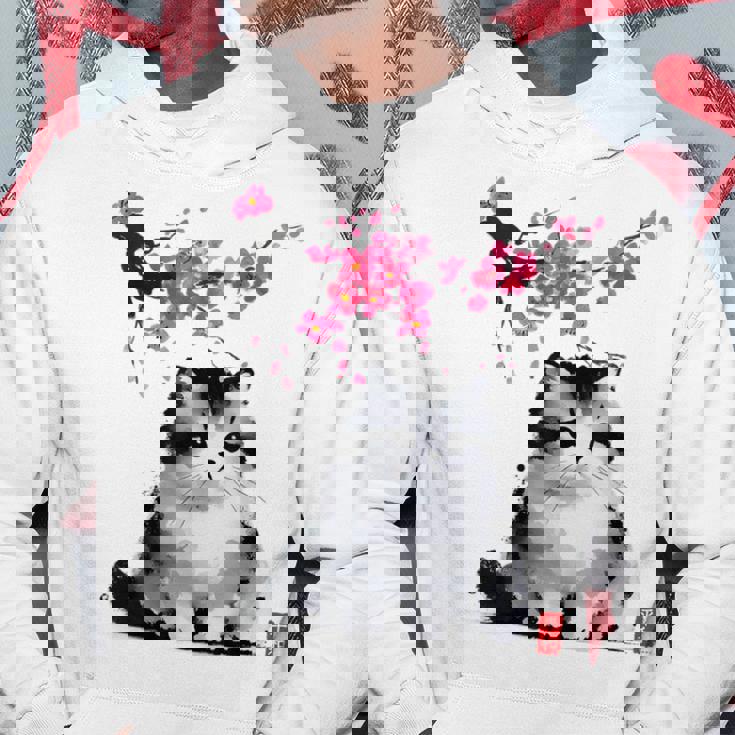 日本の墨絵マンチキン猫 桜 桜アート パーカー 面白い贈り物