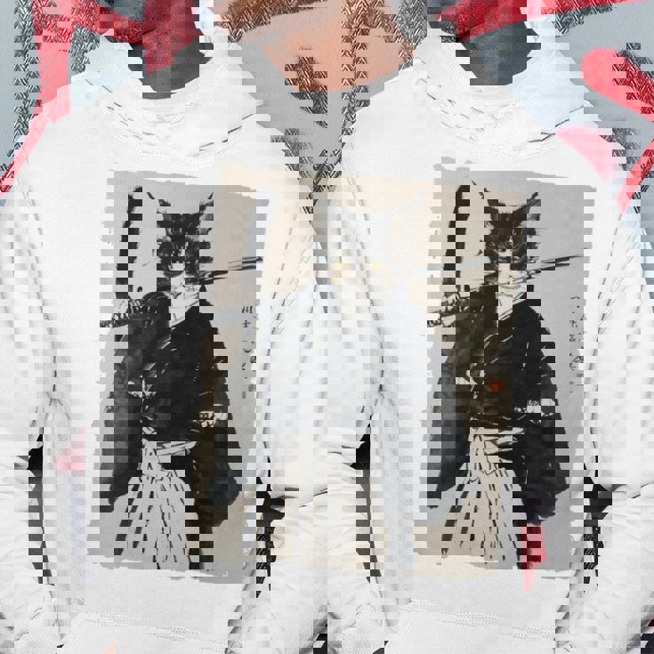 日本美術 猫 忍者 浮世絵 アニメ風 侍猫 長袖tシャツ パーカー 面白い贈り物