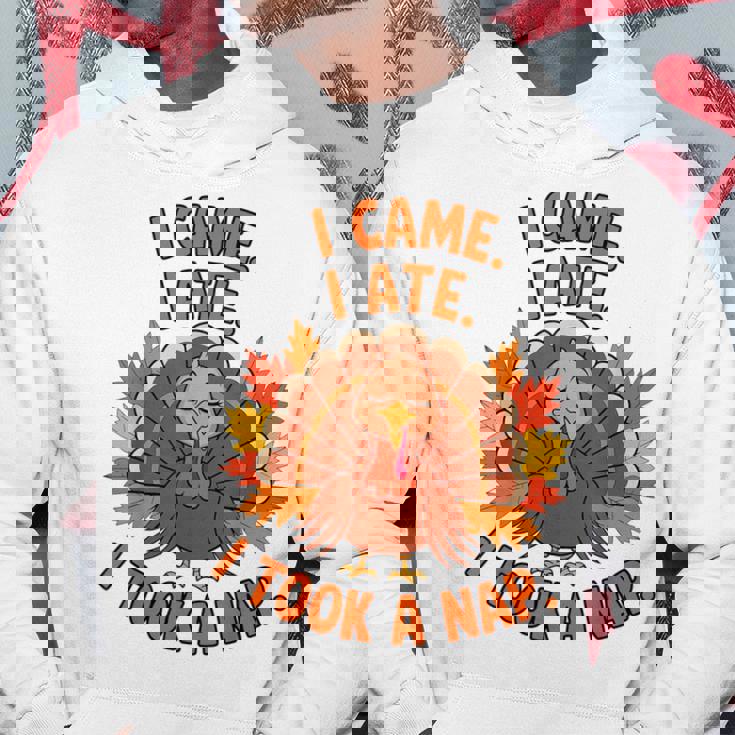 来た、食べた、昼寝した 感謝祭 家族のユーモア パーカー 面白い贈り物