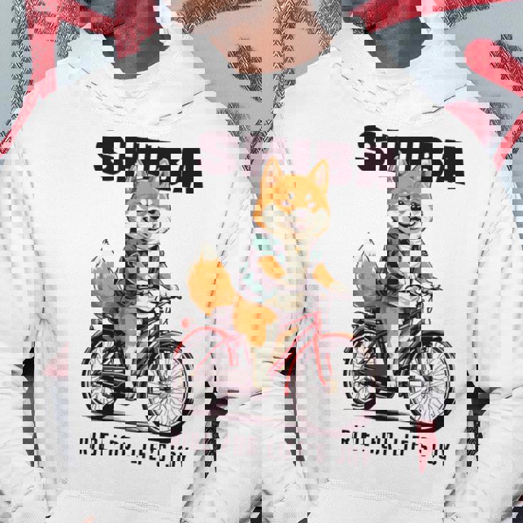 柴犬 いぬ イラスト 柴犬好き 犬好き 自転車 かわいい おもしろ レトロ Ride For Life's Joy 長袖tシャツ パーカー 面白い贈り物