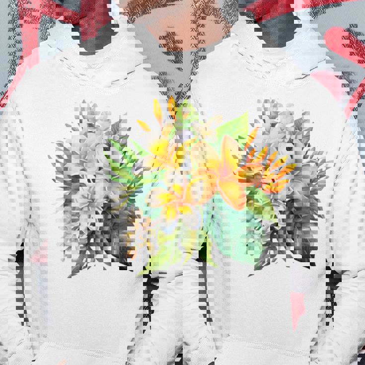 水彩 プルメリア ブーケ シャツ ハワイアン トロピカル フローラル パーカー 面白い贈り物