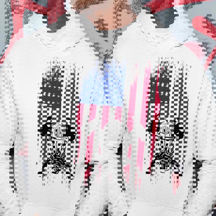 消防士 アメリカ国旗 7月4日 男性 お父さん 消防士 長袖tシャツ パーカー 面白い贈り物