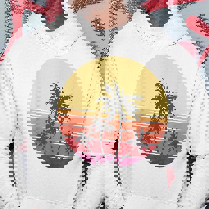 涼しい 夏休み メンズ レディース サンセット ビーチ ヤシの木 パーカー 面白い贈り物