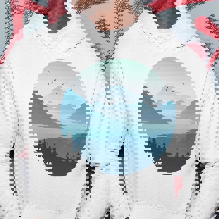 湖 森 風景 山 シルエット 長袖tシャツ パーカー 面白い贈り物