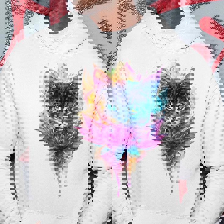 猫 花 カラフル かわいい アート 動物好き グラフィック 猫 パーカー 面白い贈り物