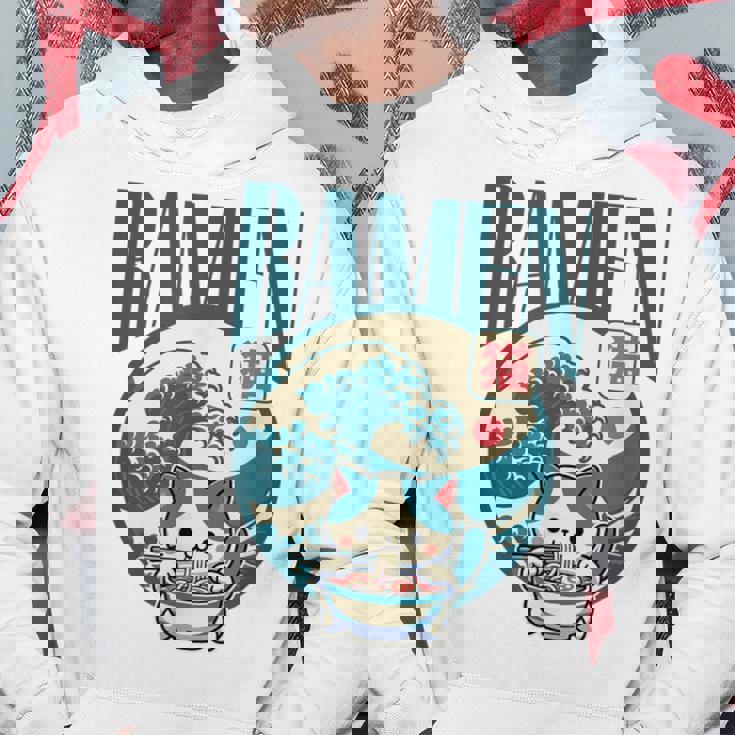 猫食べるラーメン キッズ&大人、日本の神奈川波ラーメン パーカー 面白い贈り物