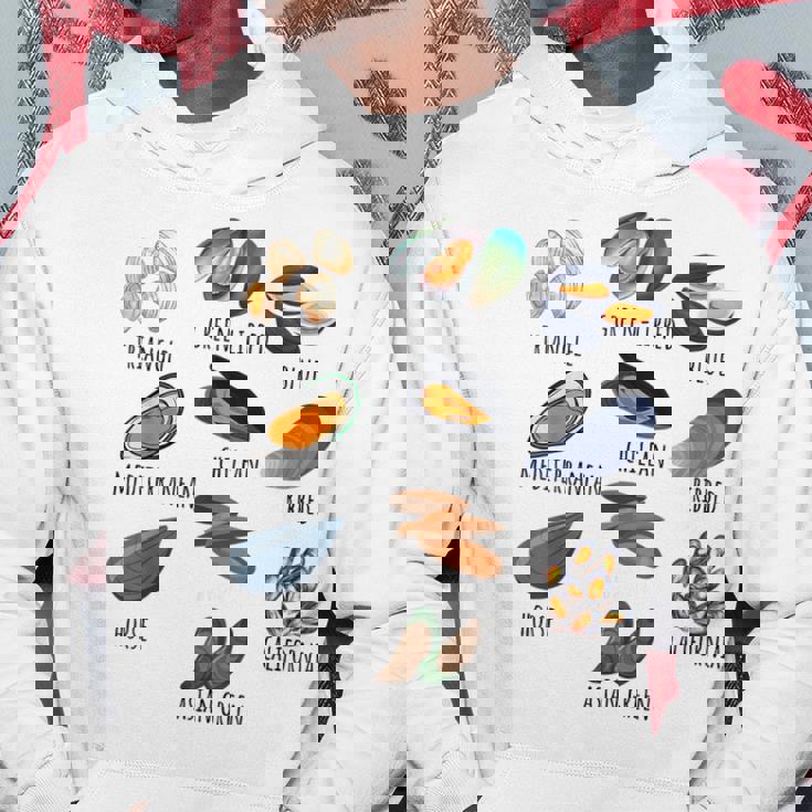 異なる種類のムール貝の品種コレクション、かわいいムール貝が大好き パーカー 面白い贈り物