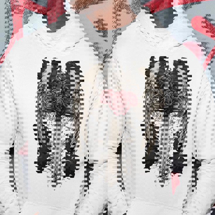 翼とバラのゴシック・クロス 長袖tシャツ パーカー 面白い贈り物