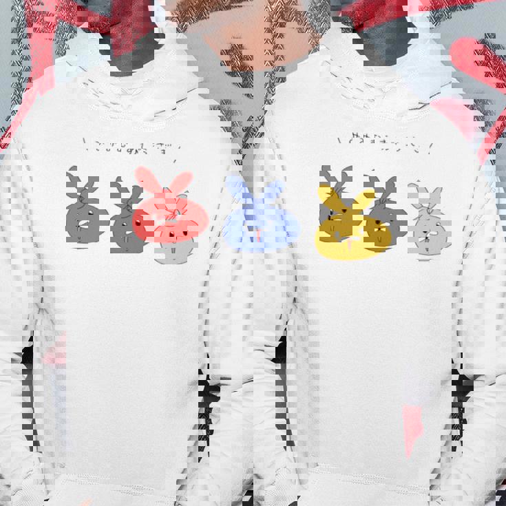 耳結びうさぎ 赤青黄 Cぽむこ かわいい うさぎ キャラクター 長袖tシャツ パーカー 面白い贈り物