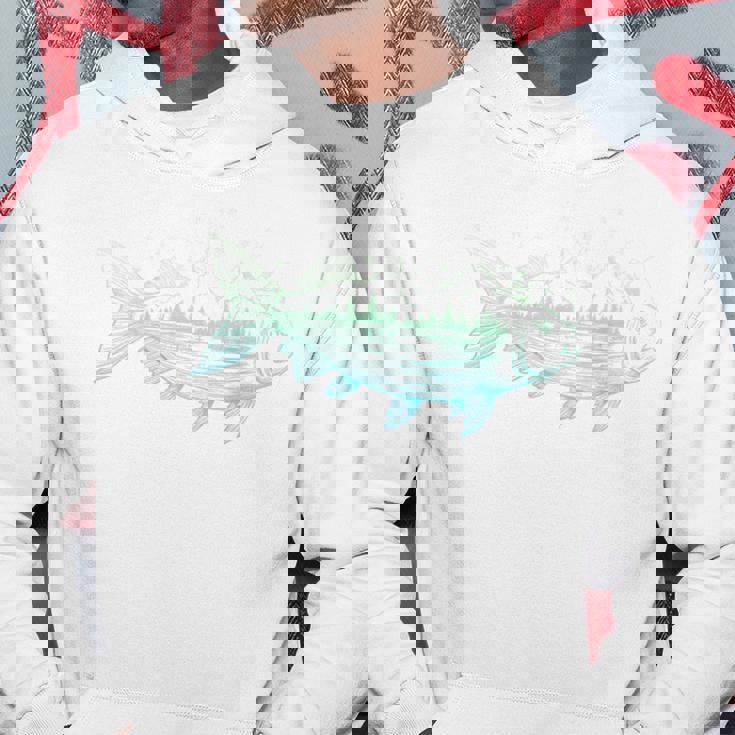 背中 山から形をした涼しい魚 自然 情景 釣り パーカー 面白い贈り物