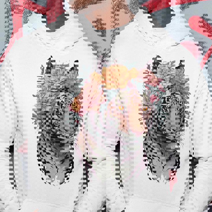 花柄 水彩 虎 花 王冠 虎好き パーカー 面白い贈り物