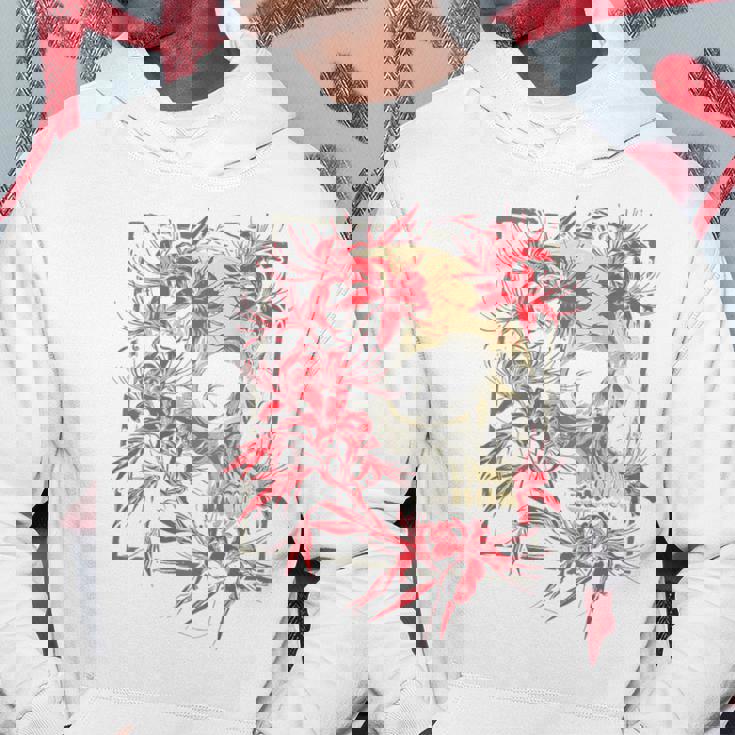 赤いクモのユリの花 日本の頭蓋骨 オタクのバックプリント パーカー 面白い贈り物