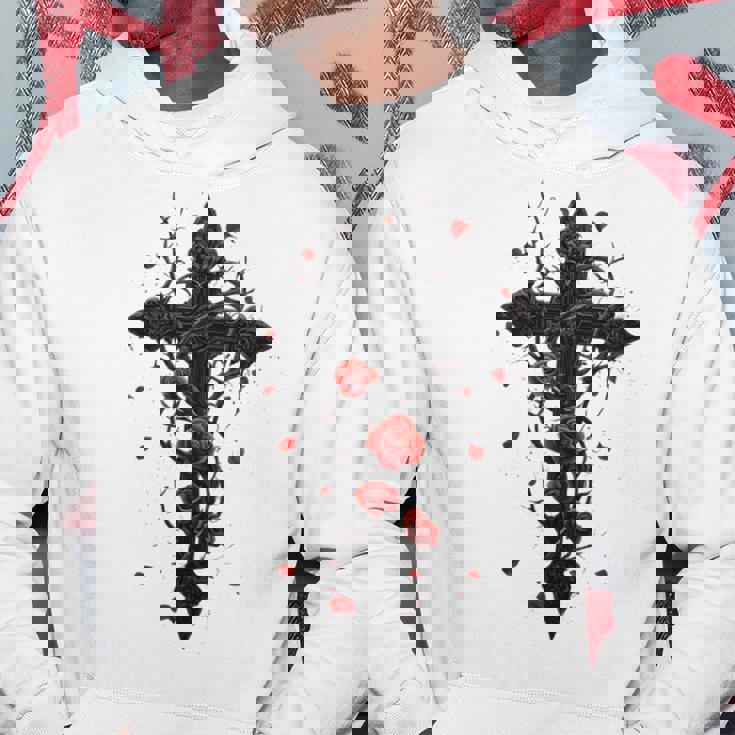 赤いバラのゴシック・クロス 長袖tシャツ パーカー 面白い贈り物