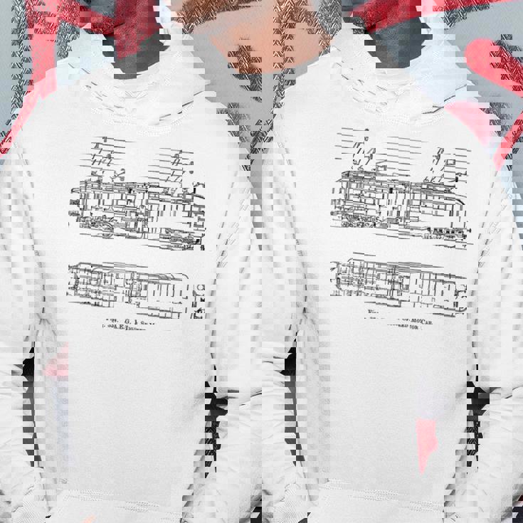 電車 ヴィンテージ 青写真 図 グラフィック 電気機関車 パーカー 面白い贈り物