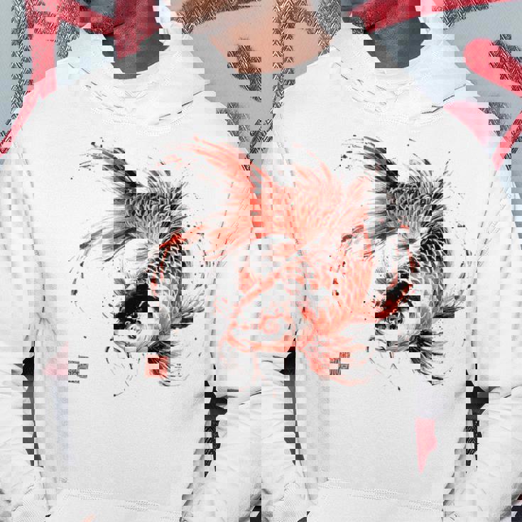 鯉 赤黒 アクアリウム ニシキゴイ 観賞魚 イラスト バックプリント パーカー 面白い贈り物