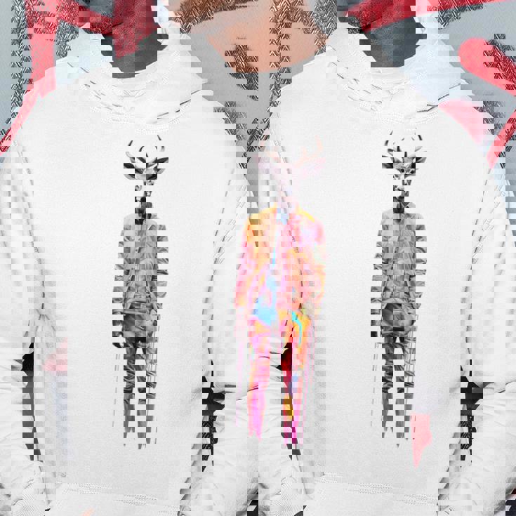 鹿 人間 アート カラフル 動物 絵画 グラフィック 鹿 パーカー 面白い贈り物