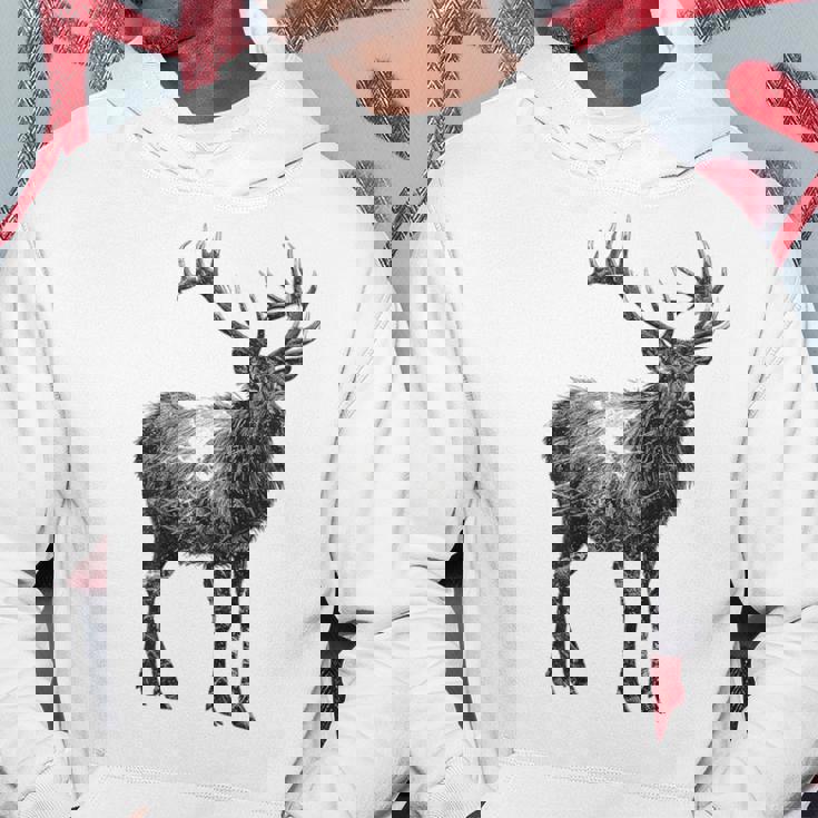 鹿 動物 プリント モチーフ 図面 イラスト ポートレート 鹿 パーカー 面白い贈り物