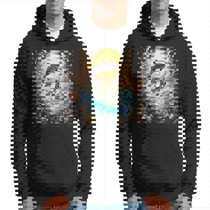 90年代イルカ、アロハ ハワイアン イルカ、カラフルなビーチ パーカー