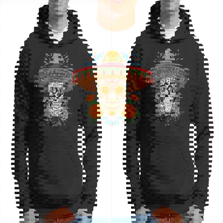 Dia De Los Muertos スカルとマリーゴールド パーカー
