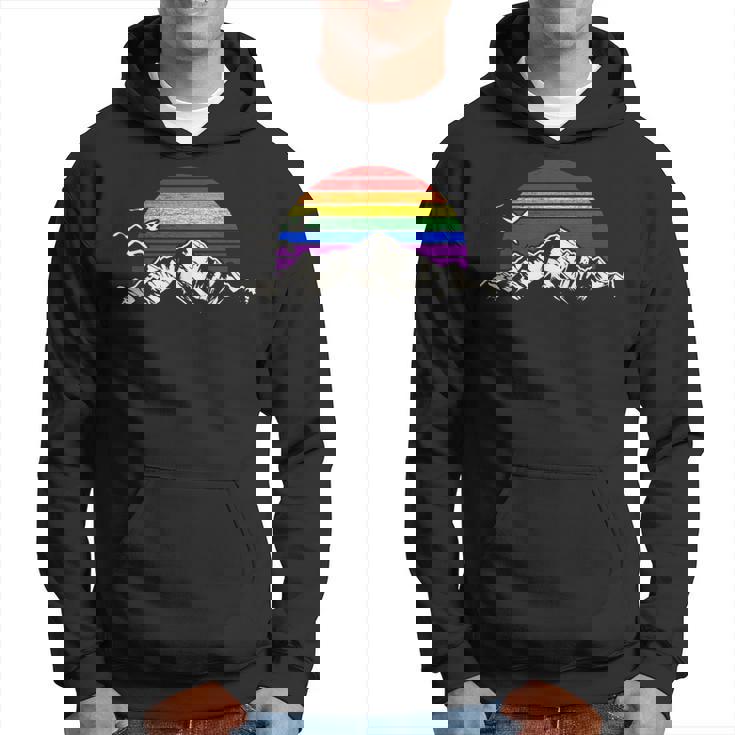 Lgbtq レインボー 山 サンセット ヴィンテージ パーカー