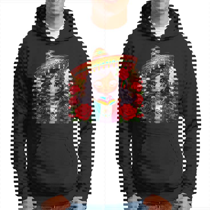 Long Haired Curvy Mexican Chibi Zarape Roses Mexican Pride パーカー