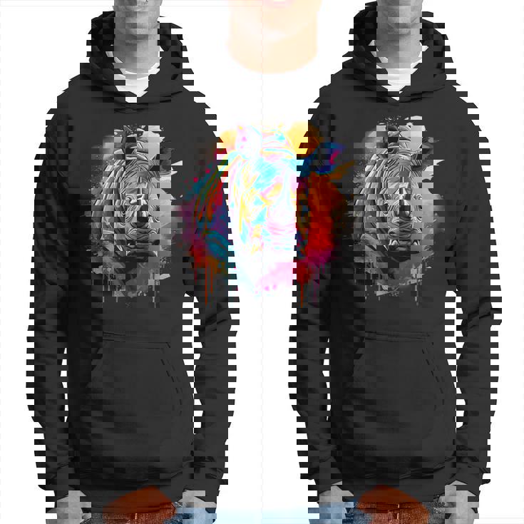 Rhinoceros アートワーク ポートレート 動物 アート カラフル スプラッシュ サイ パーカー