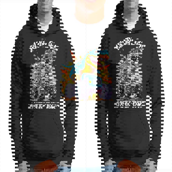 This Boy Loves Monster Trucks 恐竜モンスタートラック パーカー