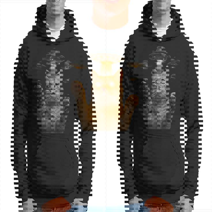 Ufo 誘拐 猫 面白い エイリアン ビーム リアル スタイル パーカー