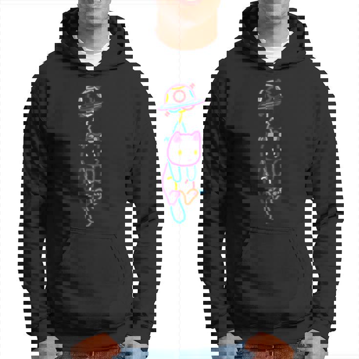 Ufoにつられるねこ ネオンカラー かわいい ねこ好き おもしろ パーカー