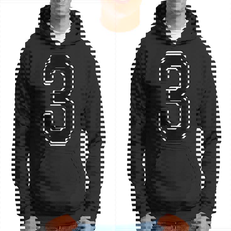 【両面プリント・表裏】3 数字 背番号・胸 ユニフォーム ナンバー【ブラック／黒の文字】スポーツ 部活 チーム 野球 パーカー