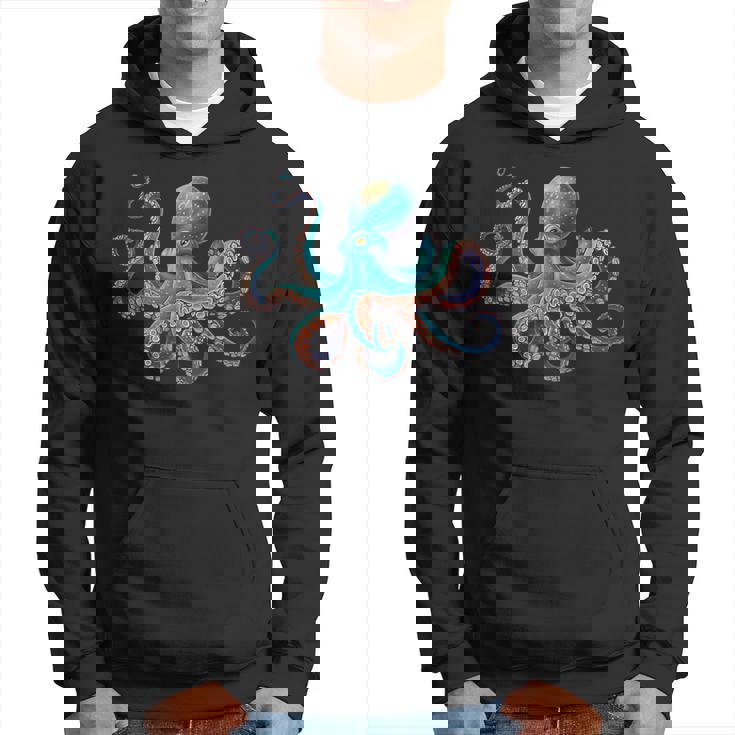 かわいい タコ カラフル ヴィンテージ ブルー イカ クラーケン スキューバ ダイビング パーカー