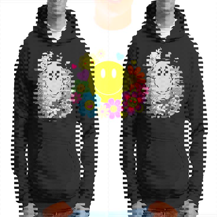 かわいいスマイルフェイス 花 ハッピーフェイス 花 ハート キッズ ガールズ パーカー