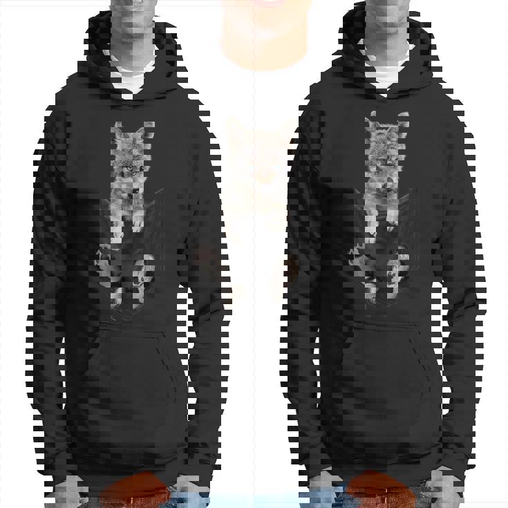 かわいい毛皮のような茶色のオオカミのポケット パーカー