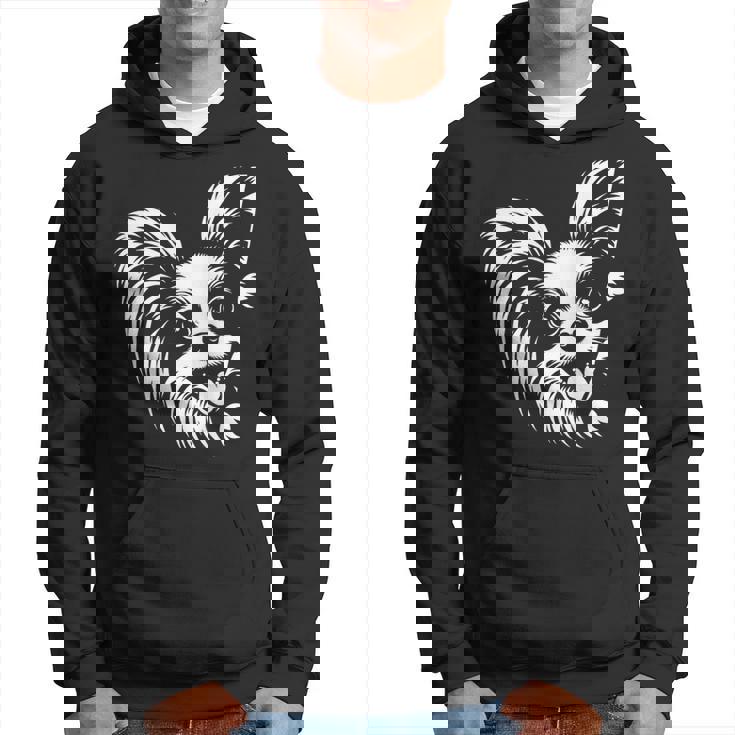 かわいい覗くパピヨン犬のグラフィック デザイン パーカー