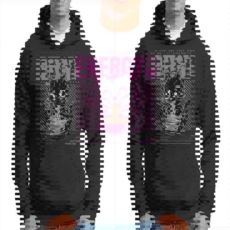 アニメ風ラーメン猫デザイン 充電と食欲のエネルギー系グラフィック パーカー