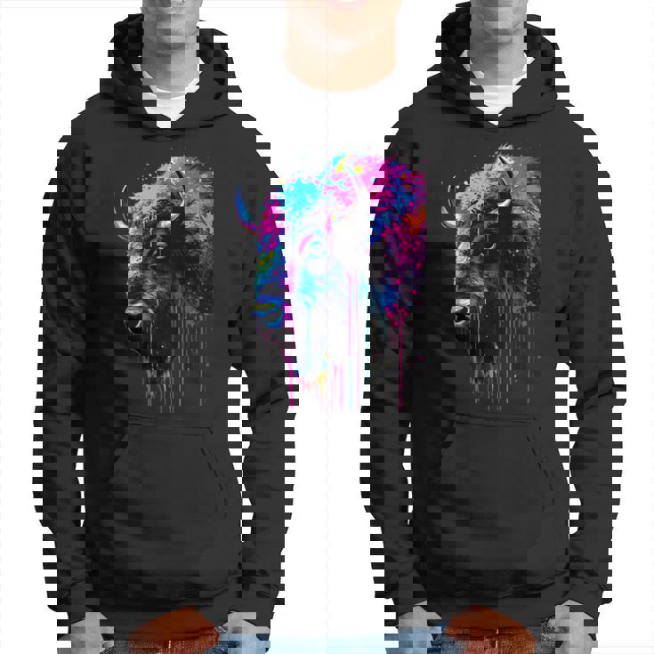 アメリカンバイソンカラーポップアート 美しいアメリカンバイソン愛好家 パーカー