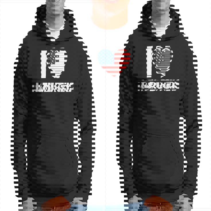 アメリカ国旗とハートのアイ・ラブ・ハンバーガー パーカー