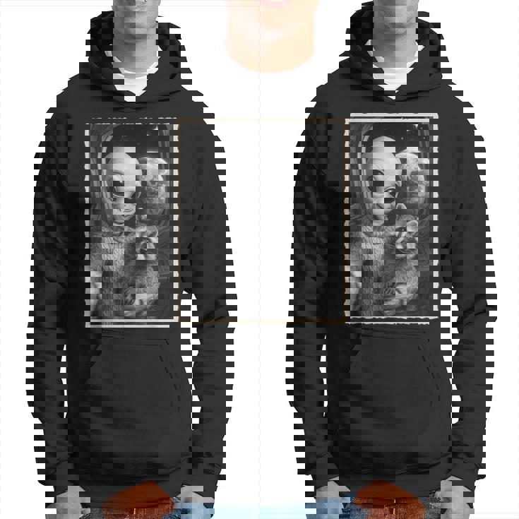 アライグマとエイリアンセルフィー、Ufo&地球写真、面白いエイリアン パーカー