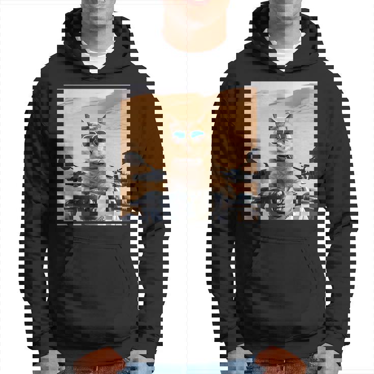 アラビア砂漠でサングラスをかけた猫、ドバイにマッチ。 パーカー