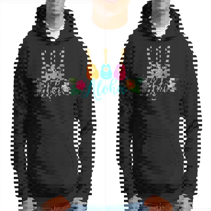 アロハシャツ ウクレレとハイビスカス柄 パーカー