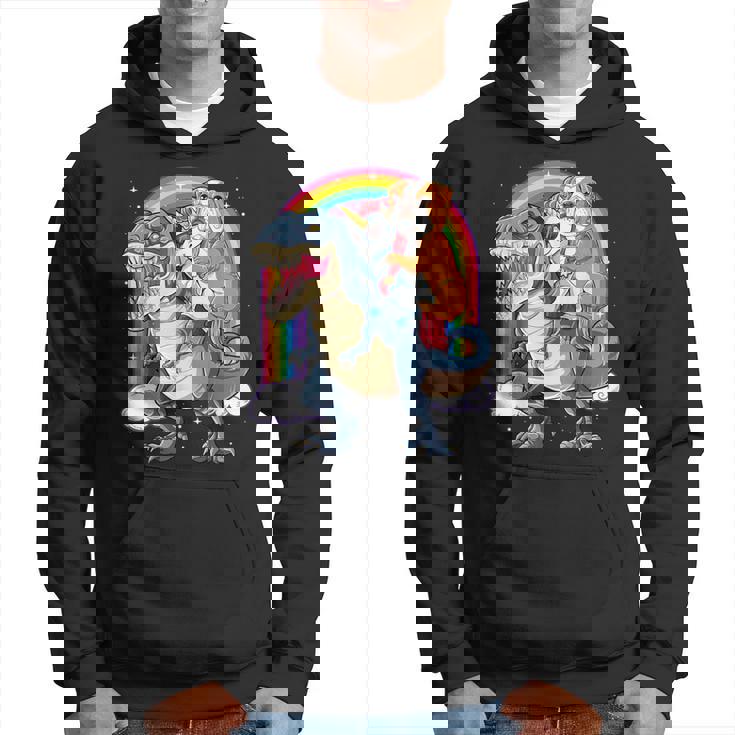 イングリッシュブルドッグ ユニコーン ライディング ダイナソー Tレックス ギフト メンズ レディース パーカー