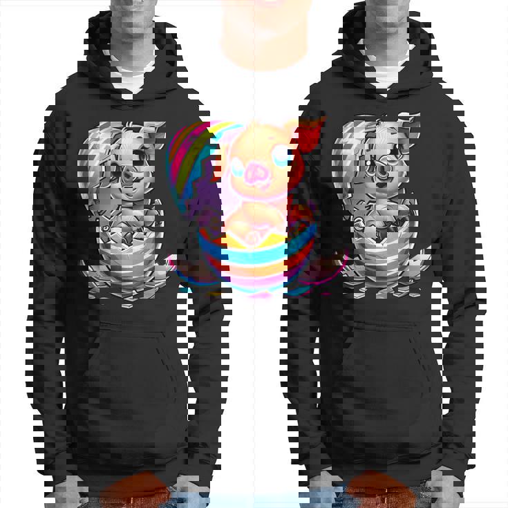 イースターエッグのかわいい赤ちゃん豚の漫画アート。 パーカー