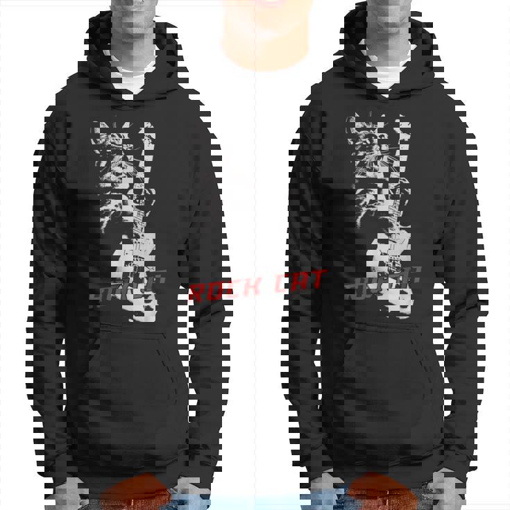 エレキギターを弾くロックキャット 面白い猫ニャーパロディショー パーカー