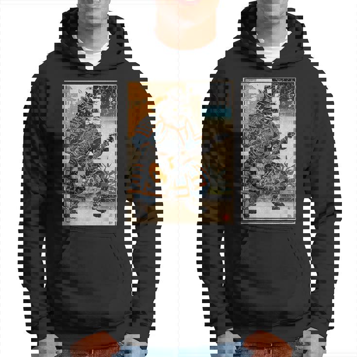 エレキギターを弾く日本の侍猫 浮世墨アート パーカー