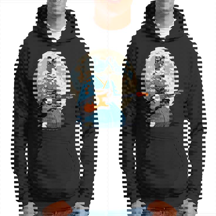 エレキギターを弾く日本猫 着物&猫ギター パーカー