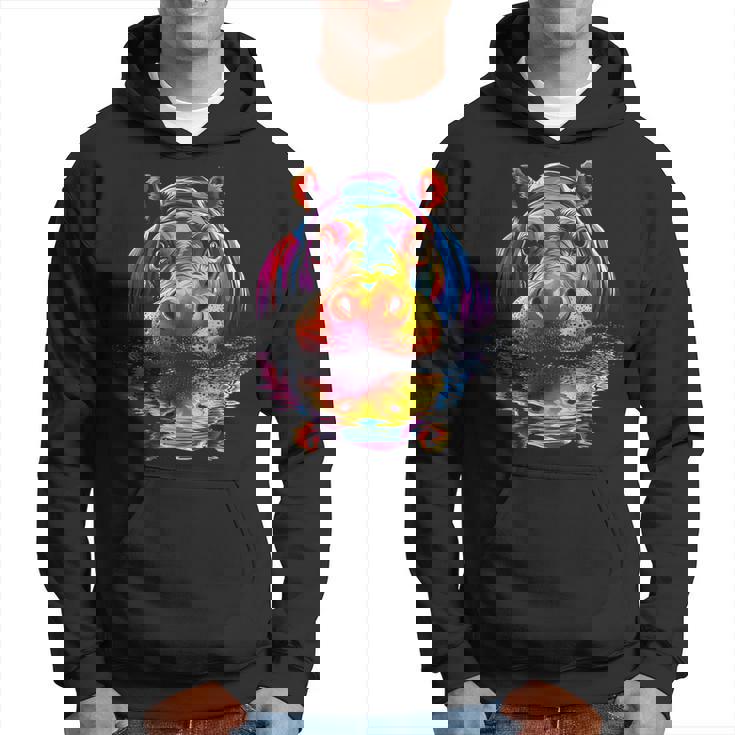 カバ カラフル アート 動物 かわいい グラフィック モチーフ カバ パーカー