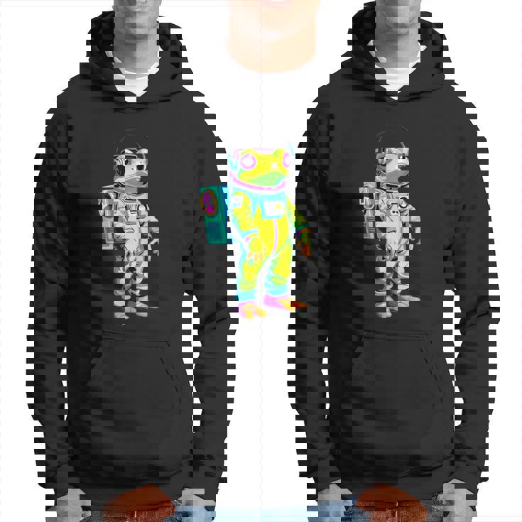 カラフルなカエルの宇宙飛行士キャラクター パーカー