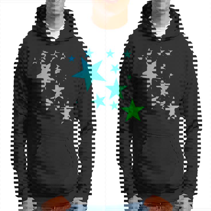 カラフルなグリーンブルーの星、星柄デザイン。 パーカー