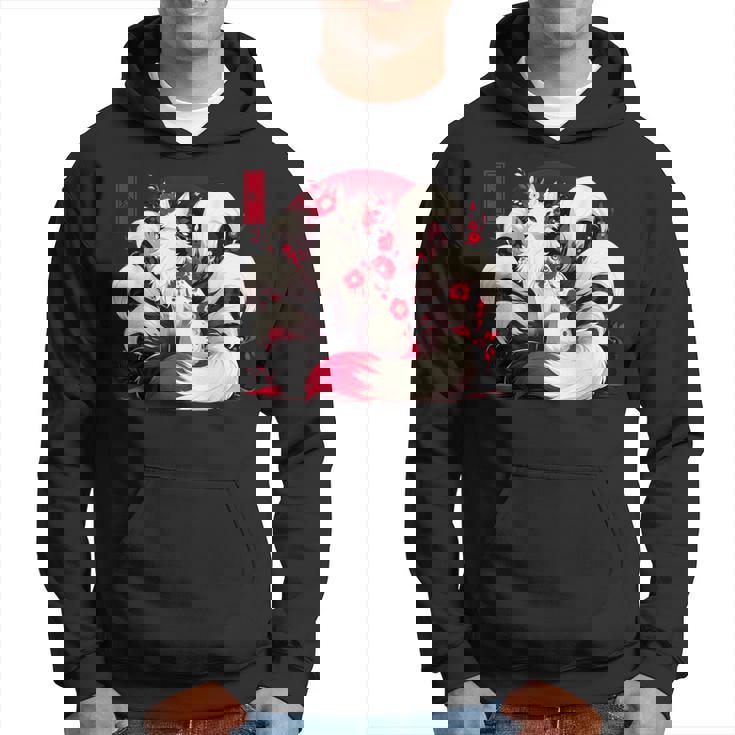 キツネ キツネ 赤いクモユリ 花 日本の九尾キツネ パーカー